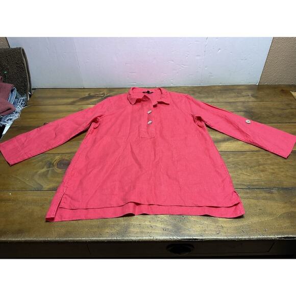 John Mark Blouse Women's Pink Linen - Wire Collar - Bell Sleeve - Size Small - Picture 1 of 11